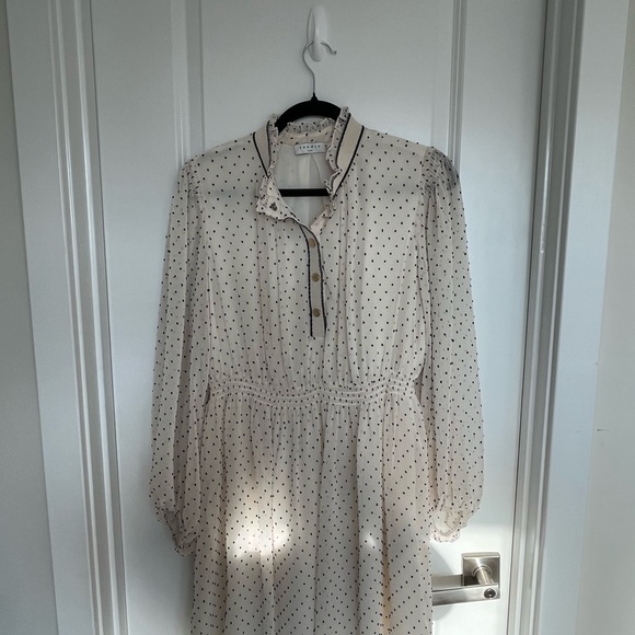 Sandro Cream Long Sleeve Polka Dot Dress - Picture 1 of 11